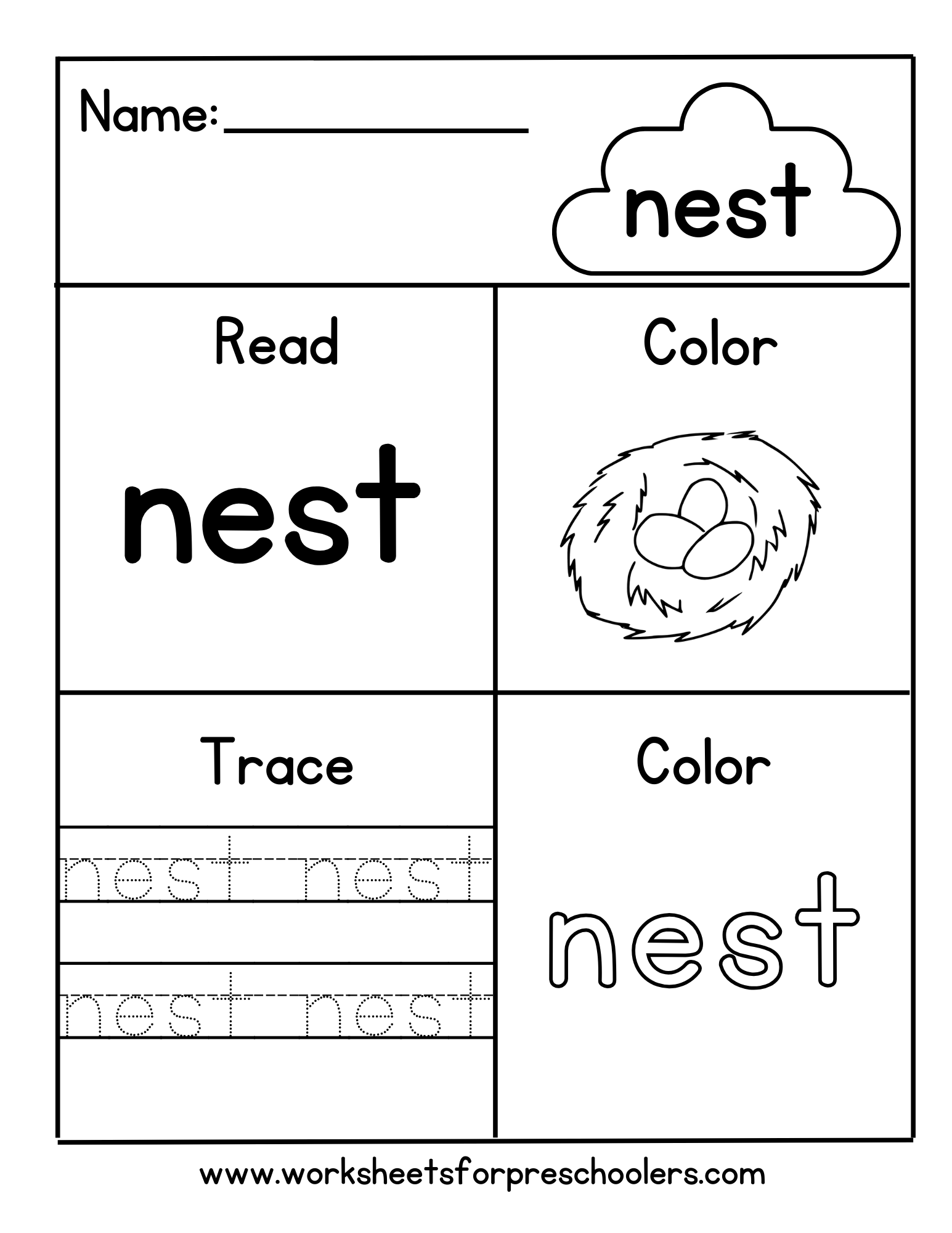 Read and Write Word Nest Worksheet