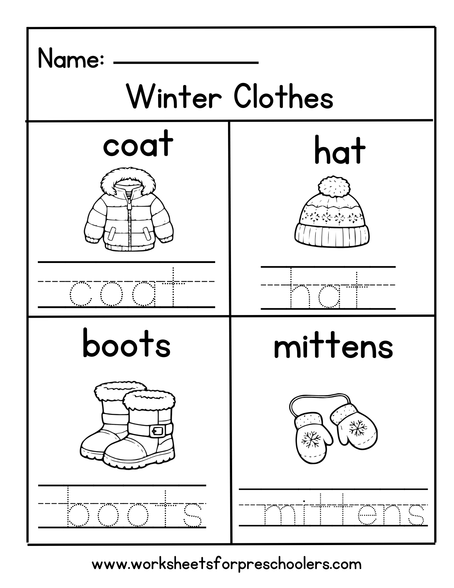 Read Trace and Color Winter Words