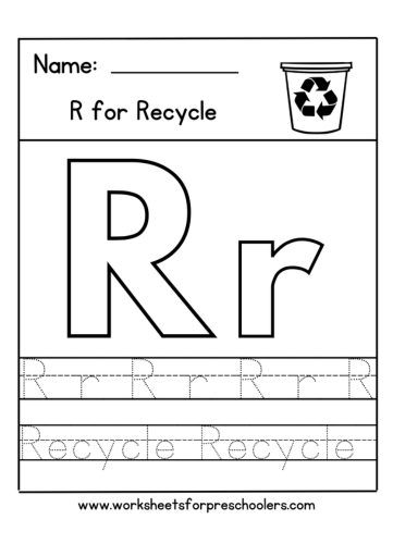 R for Recycle Letter Tracing Worksheet 