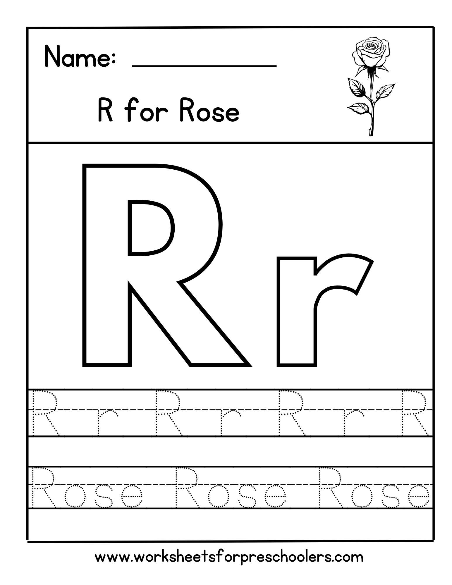 R for Rose Letter Tracing Worksheet  R for Rose Letter Tracing Worksheet