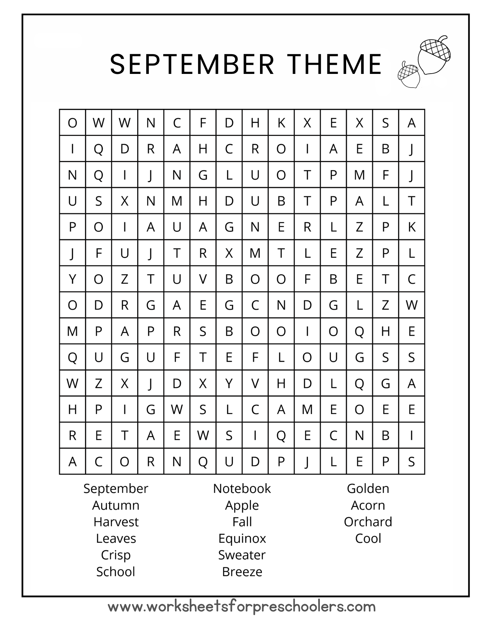 September Word Search