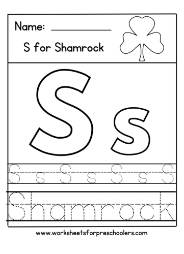 Letter S for Shamrock Tracing Worksheet 