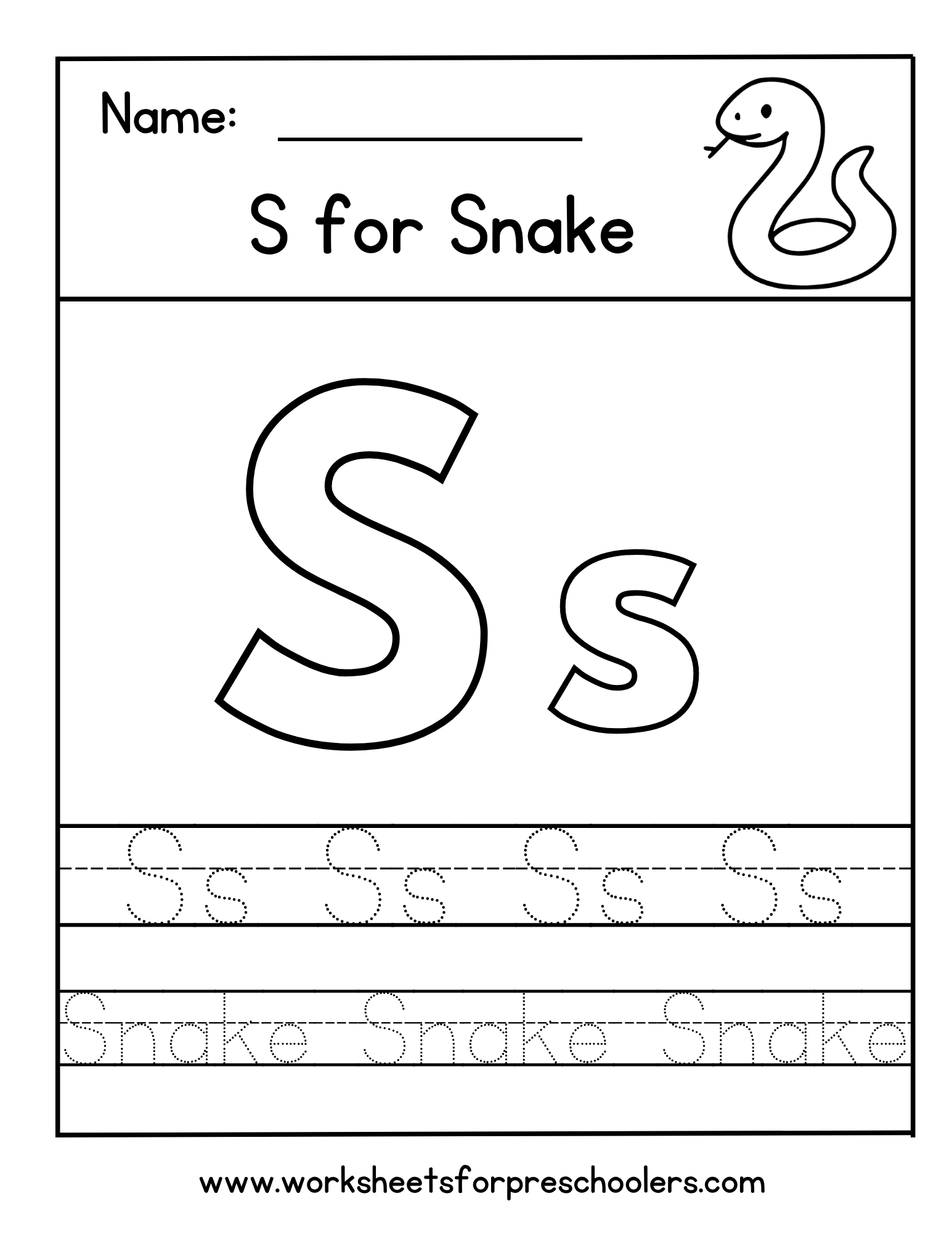 Tracing Letter S & Snake Coloring