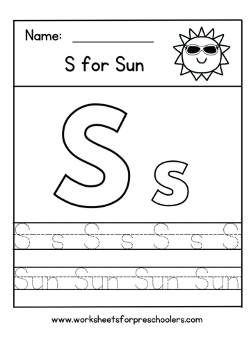 Letter S for Sun Worksheet