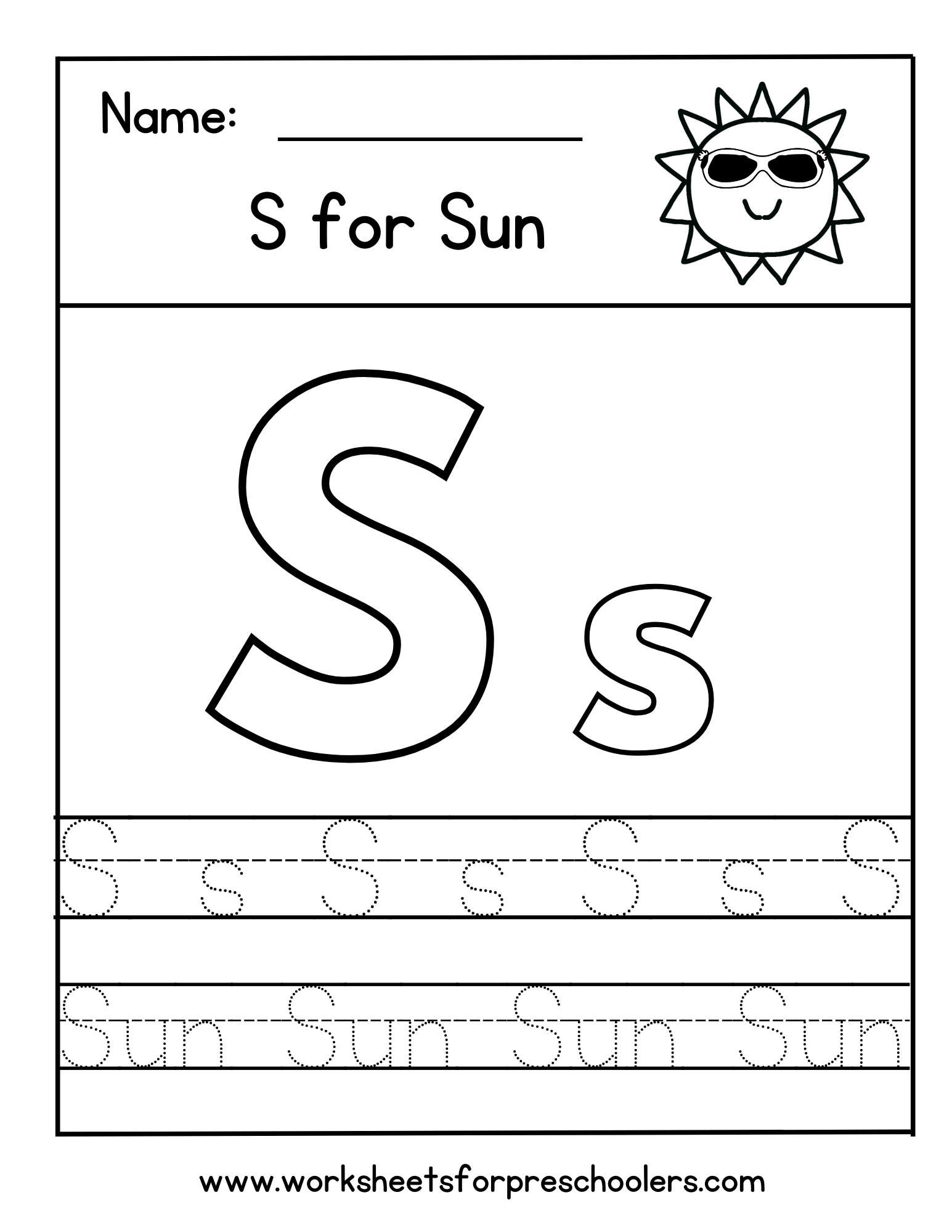 S for Sun Letter Tracing Worksheet S for Sun Letter Tracing Worksheet
