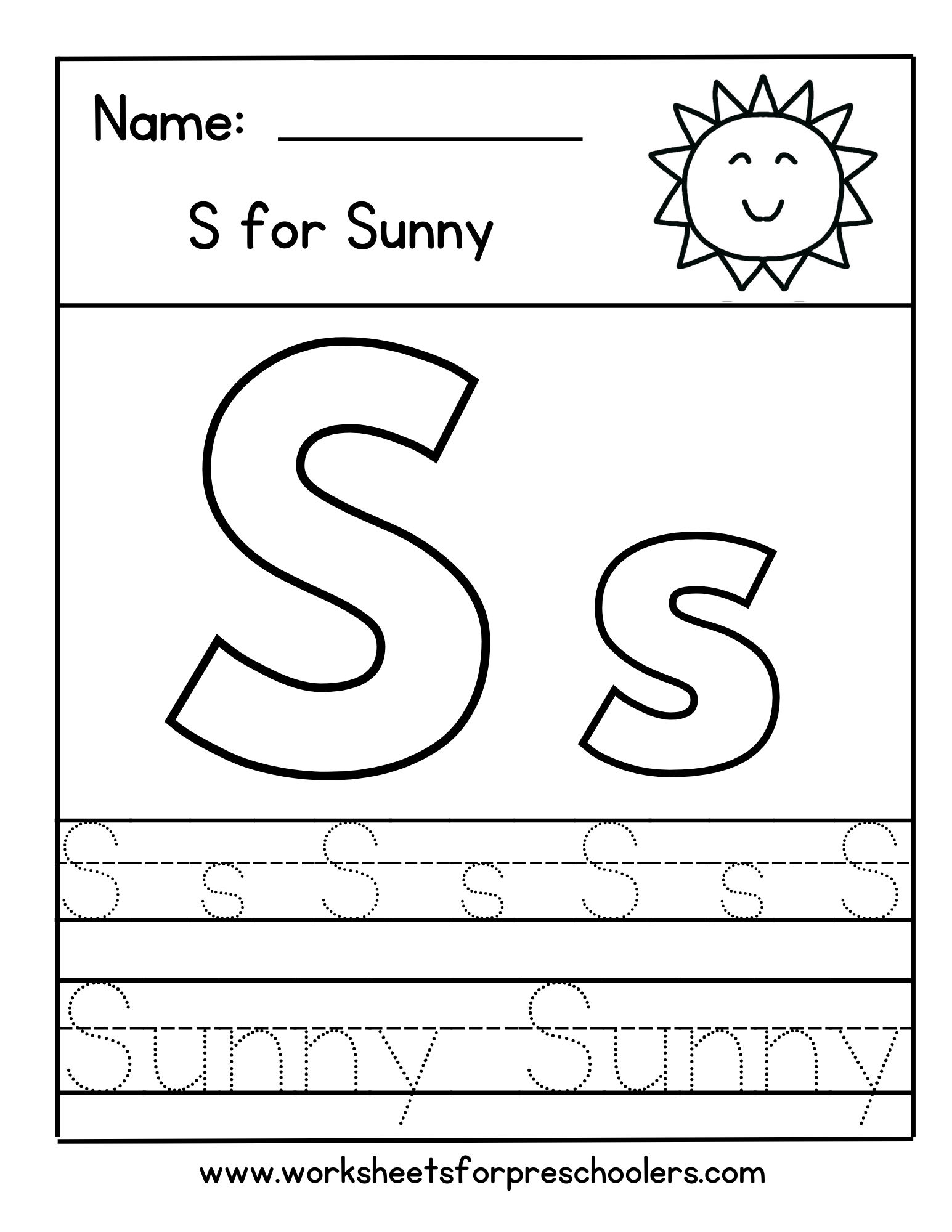 S for Sunny Letter Tracing Worksheet  S for Sunny Letter Tracing Worksheet