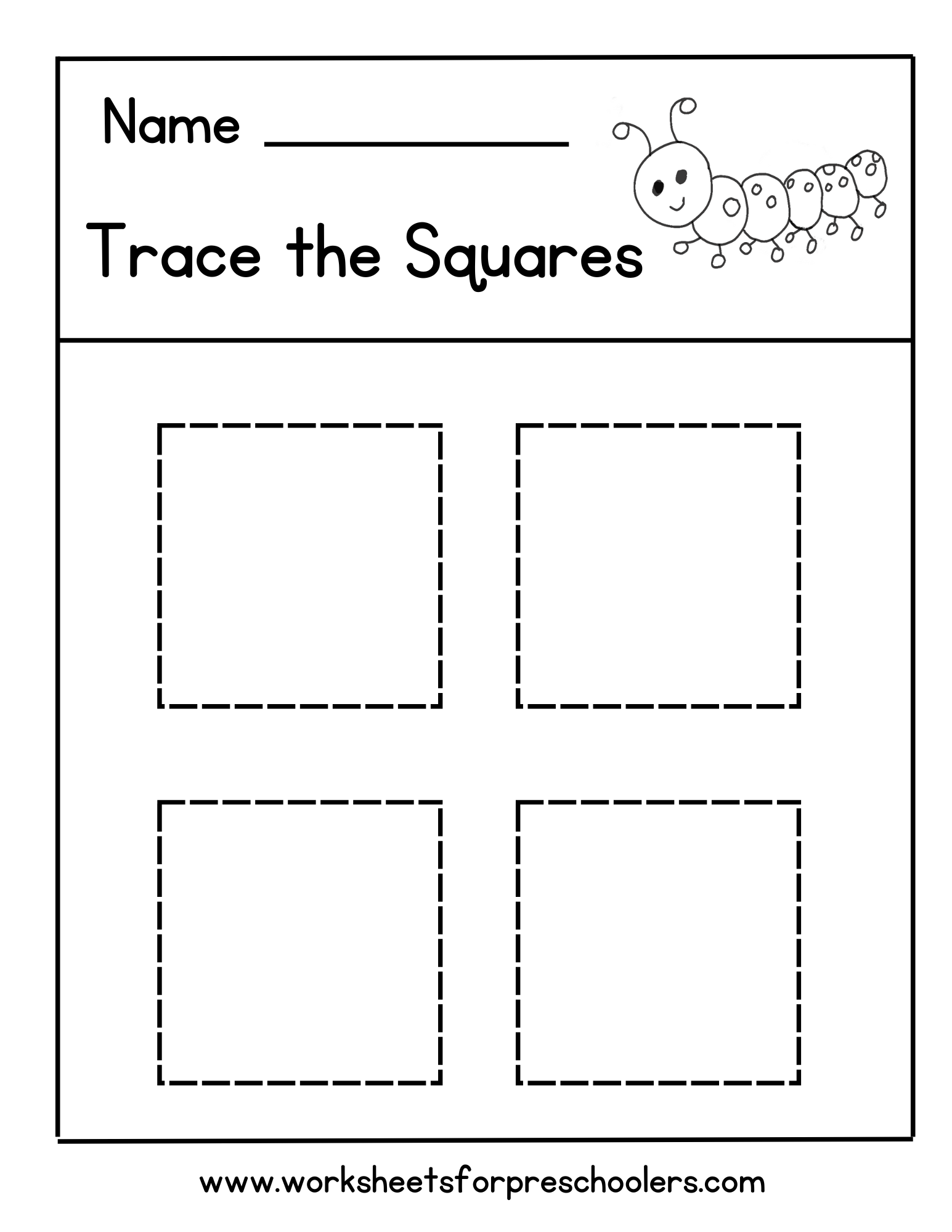 Preschool Square Shape Tracing Worksheet Caterpillar