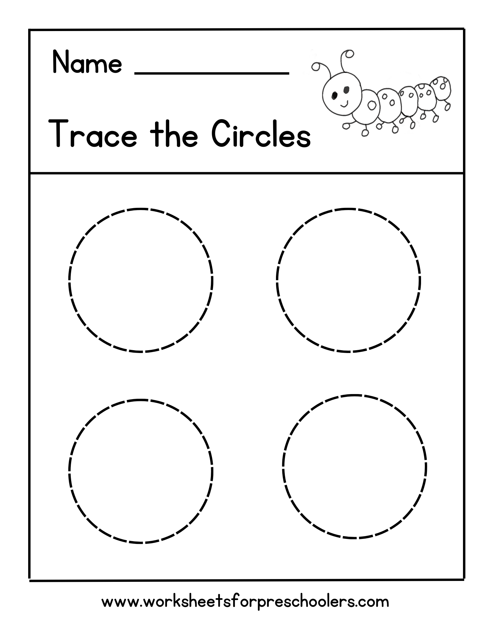 Preschool Circle Shape Tracing Worksheet Caterpillar