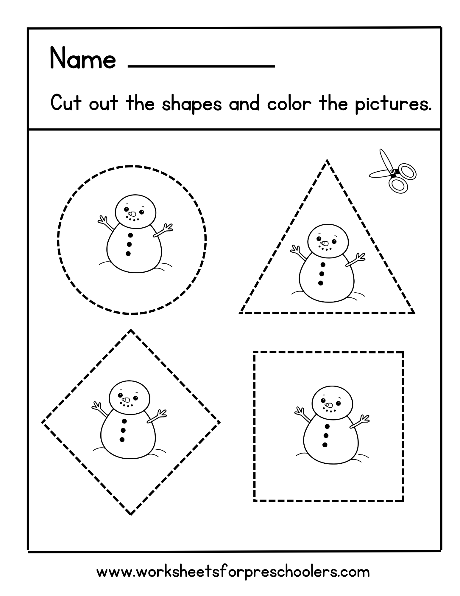 Cut and Color Shapes Worksheet