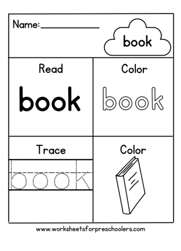 Preschool Color Trace Sight Word Book Worksheet