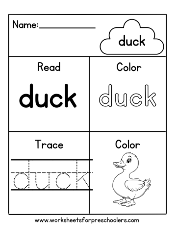 Read and Write Word Duck Worksheet