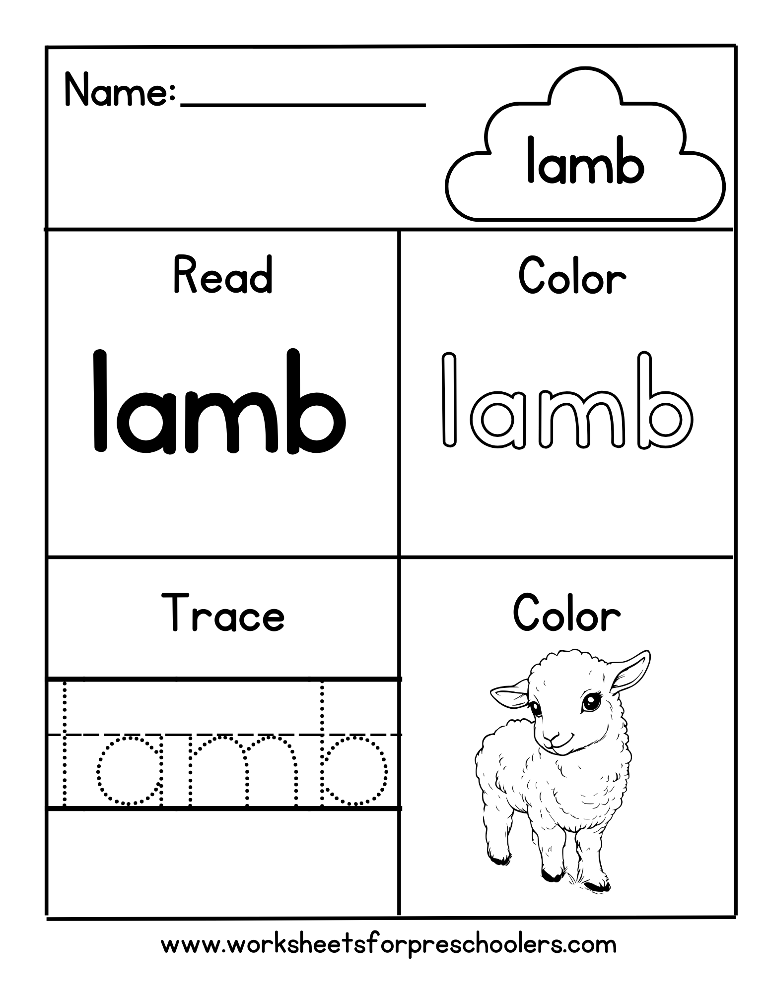 Read and Write Word Lamb Worksheet 