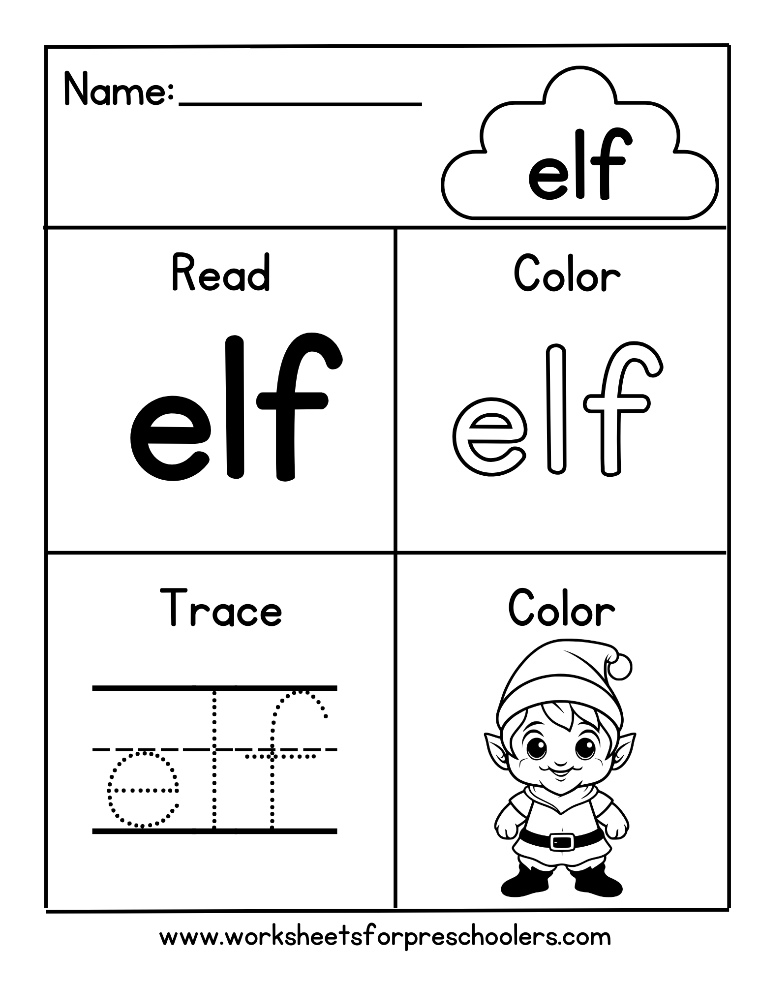 Read and Write Word Elf Worksheet