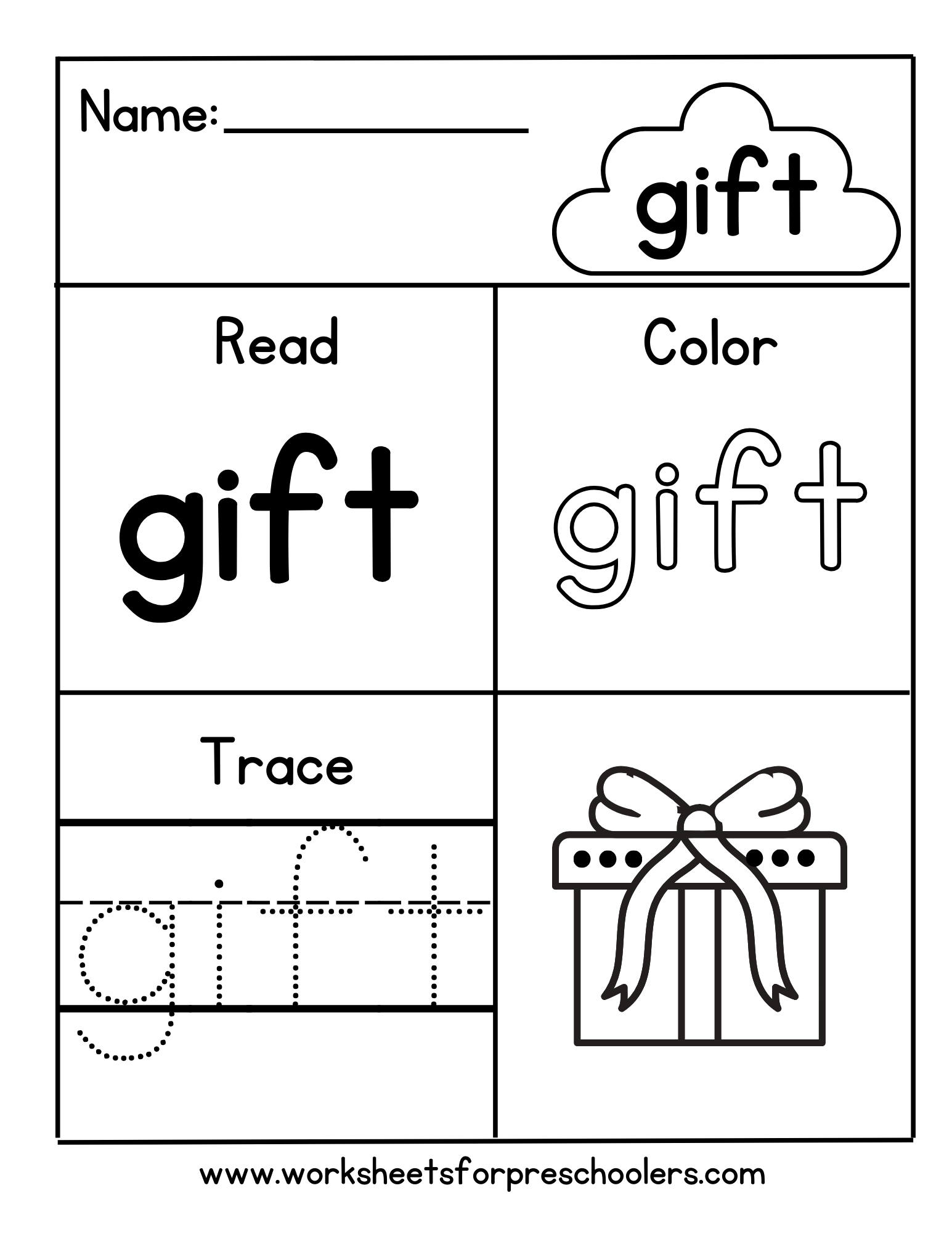 Read and Write Word Gift Worksheet