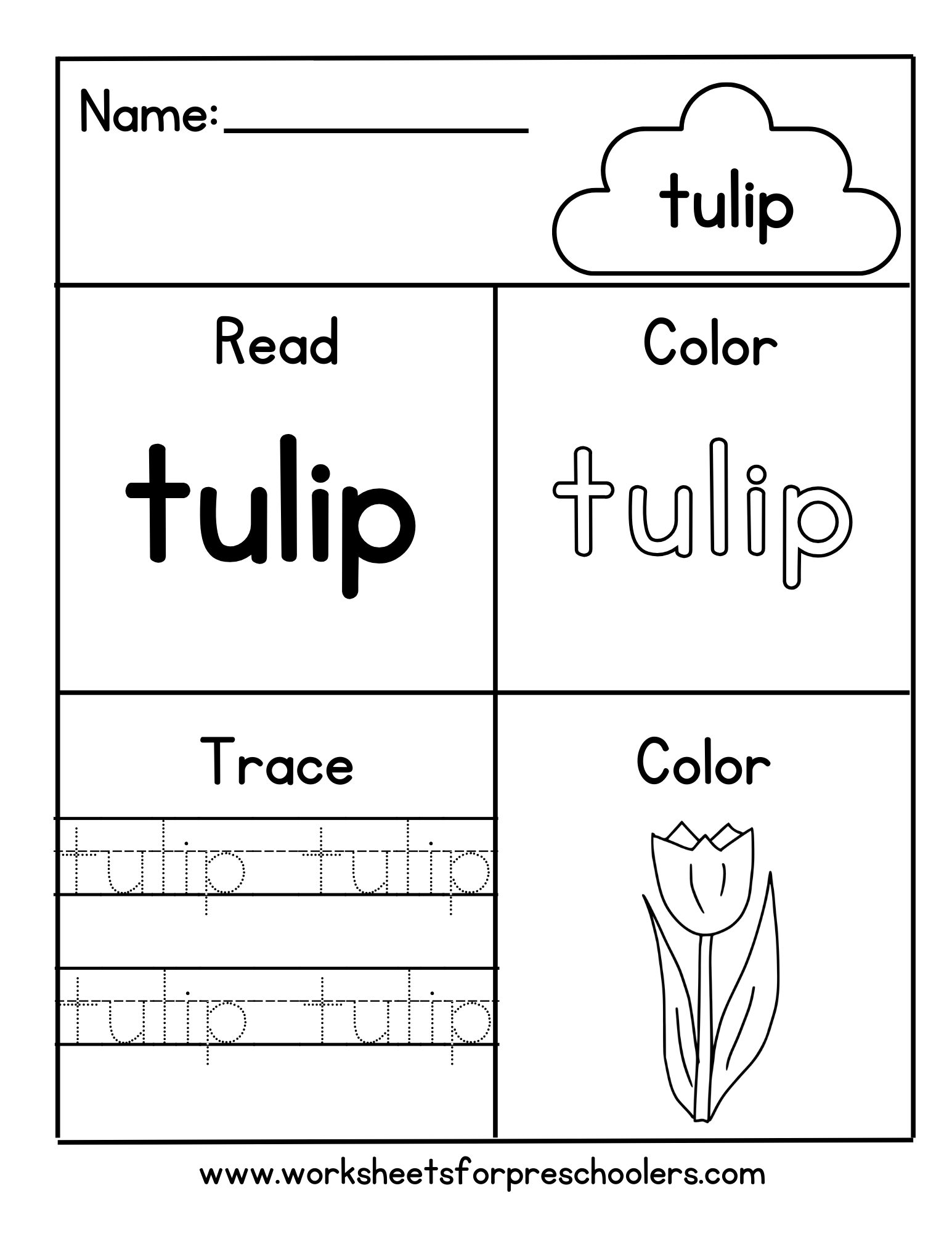 Read and Write Word Tulip Worksheet 
