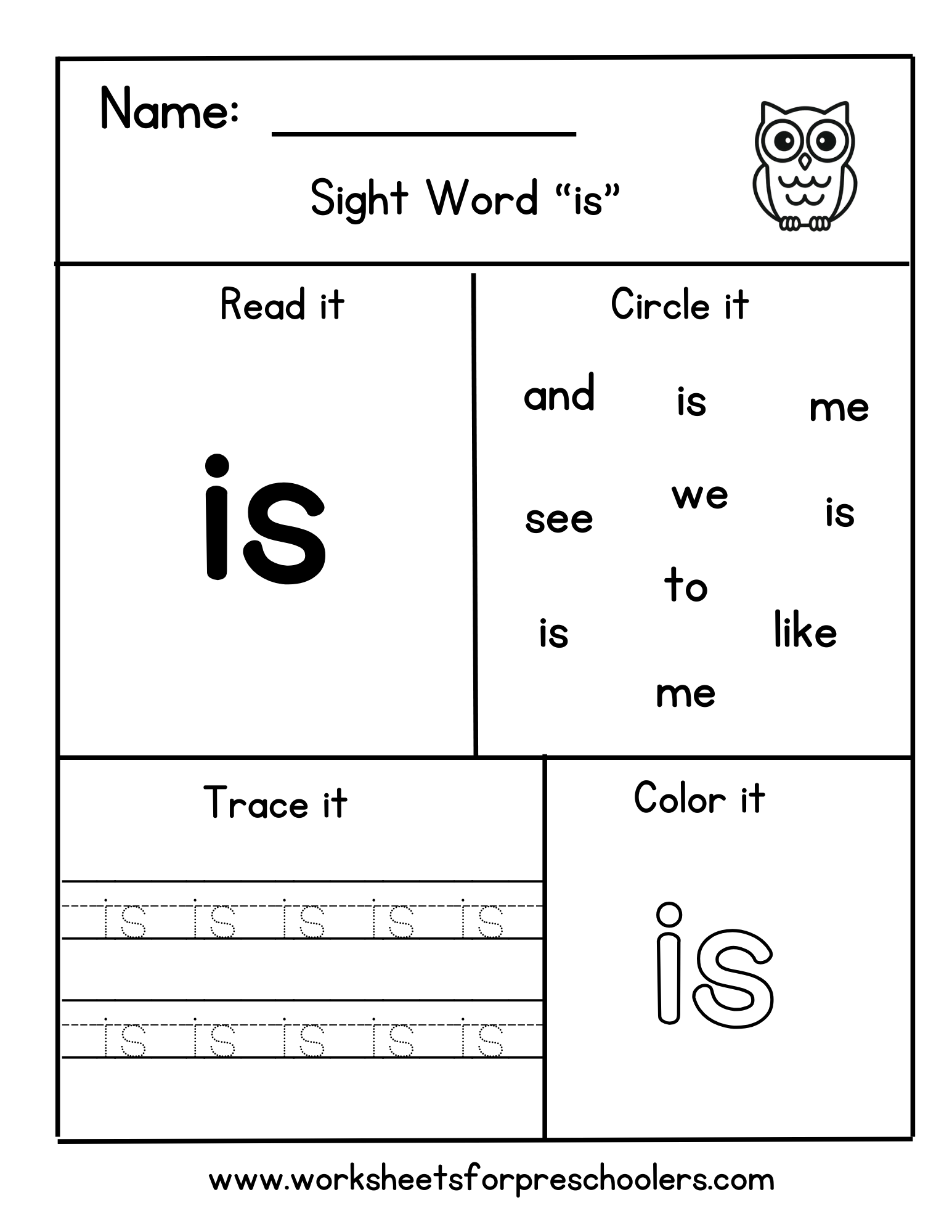 Sight Word "is" Worksheet