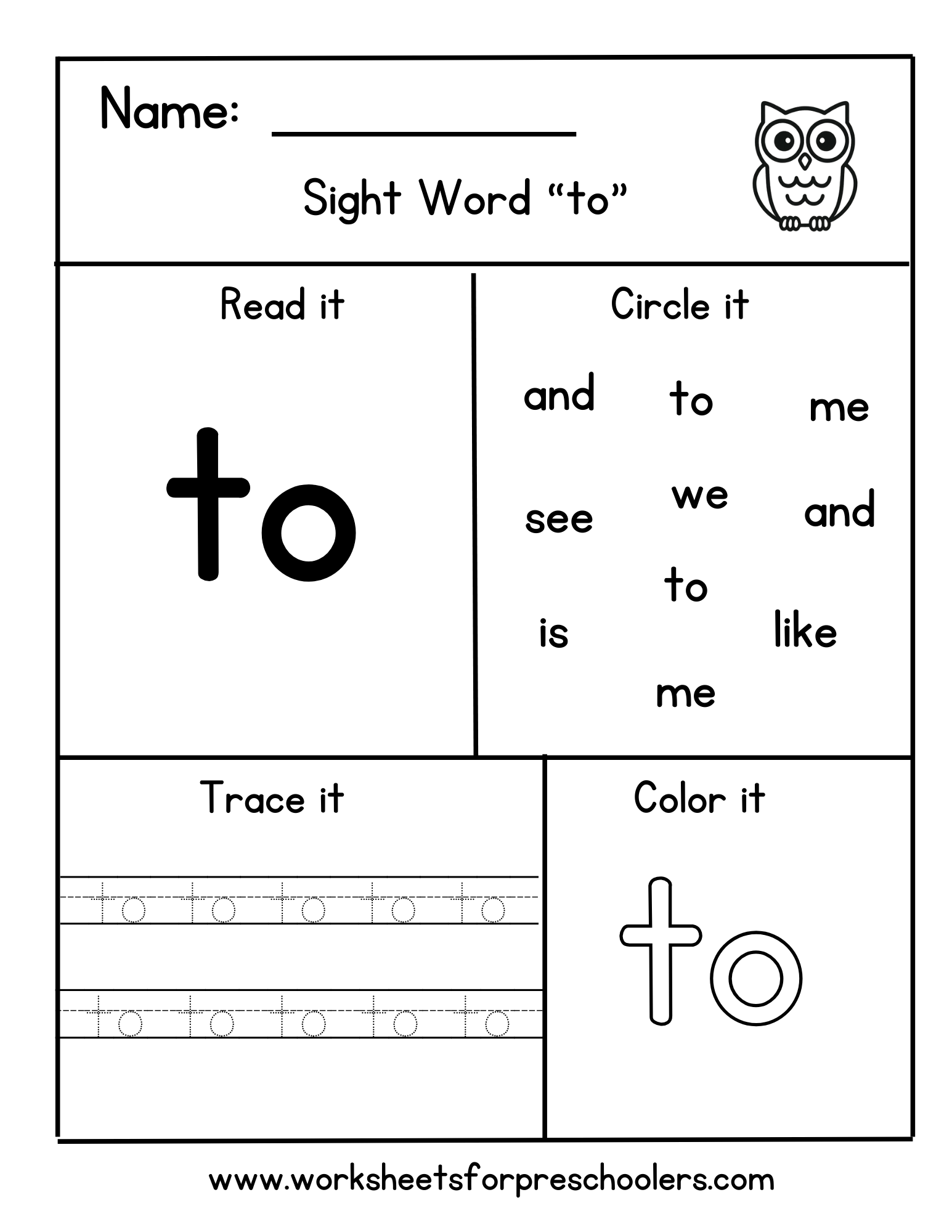 Sight Word "to"