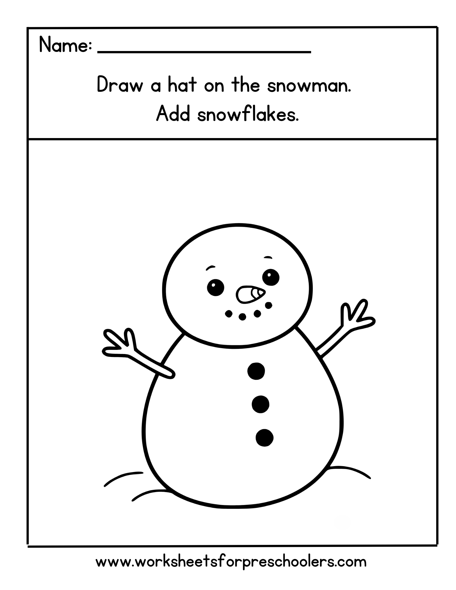 Snowman Drawing Activity Worksheet