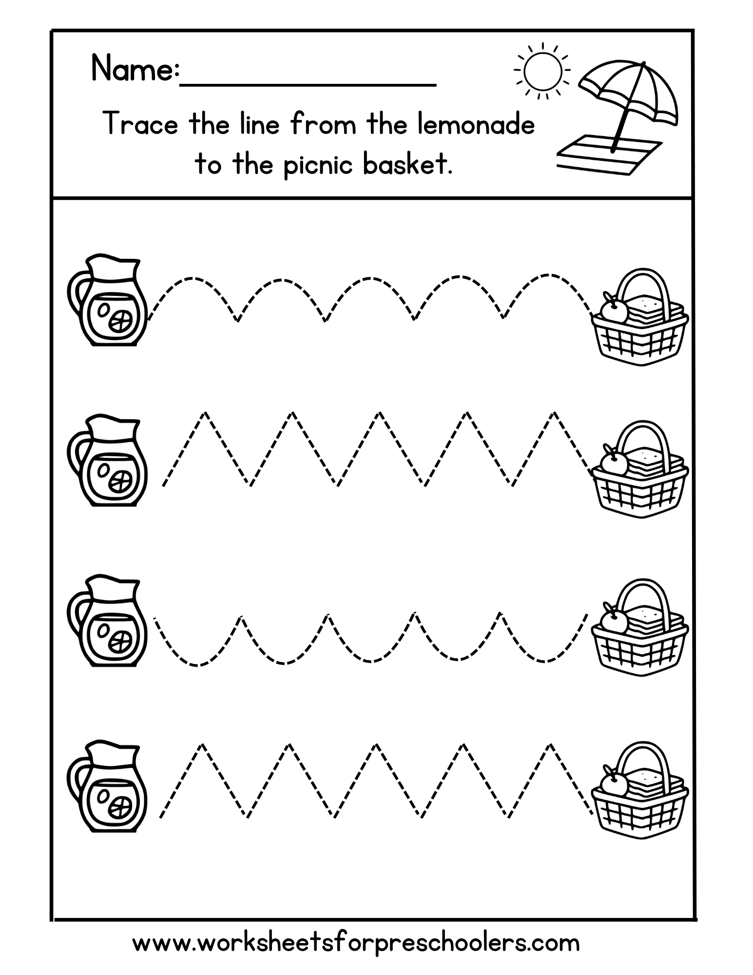 Summer Line Tracing Worksheet Summer Line Tracing Worksheet