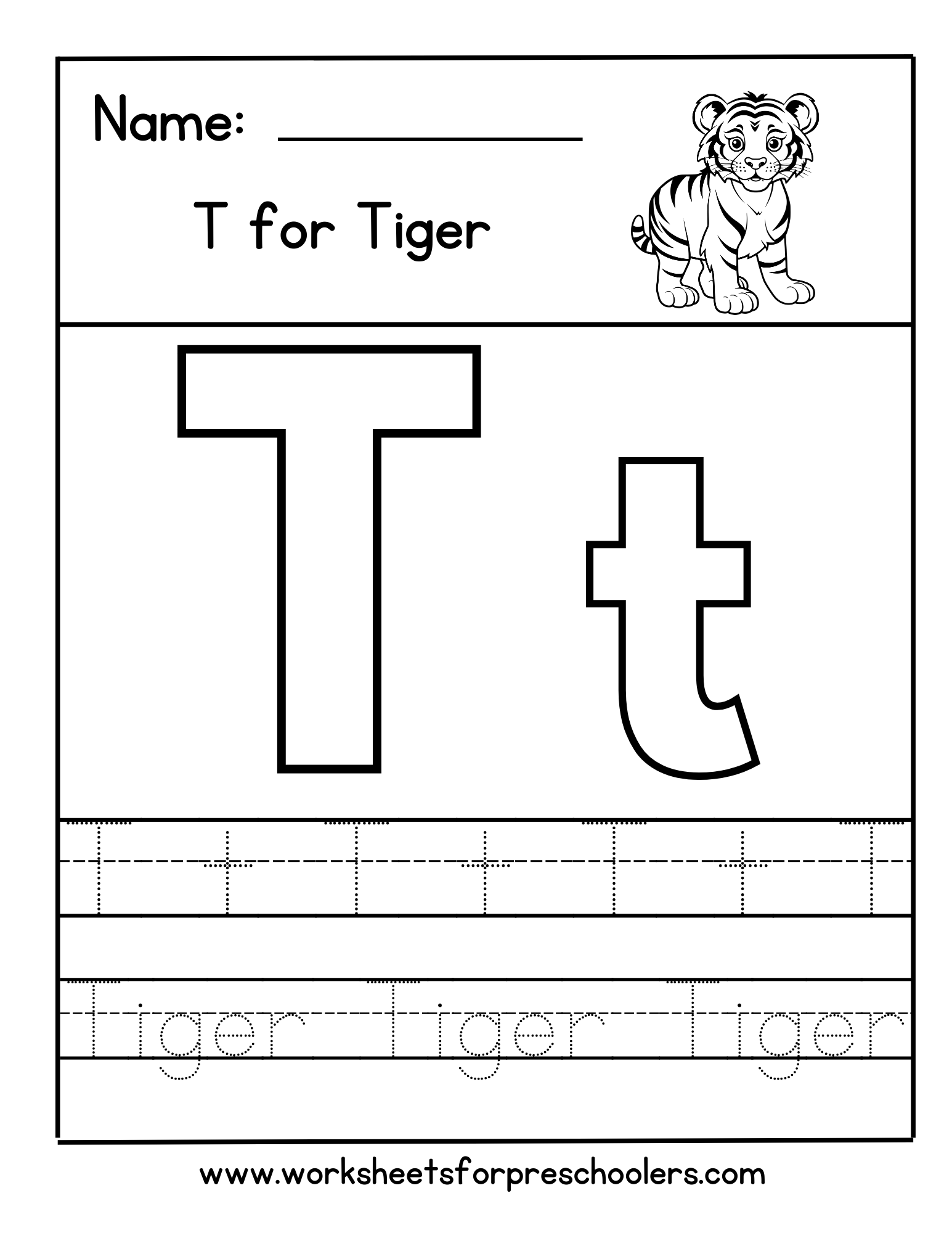 T for Tiger Letter Tracing Worksheet T for Tiger Letter Tracing Worksheet