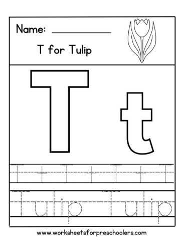 Letter T for Tulip Tracing Worksheet