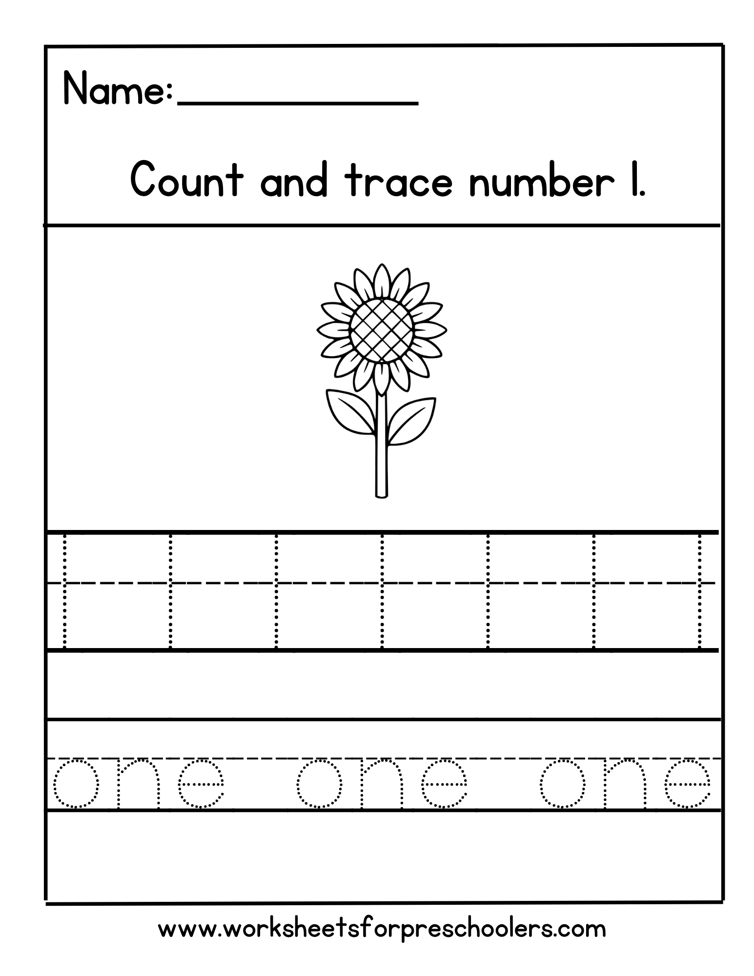 Thanksgiving Number 1 Tracing Worksheet Thanksgiving Number 1 Tracing Worksheet