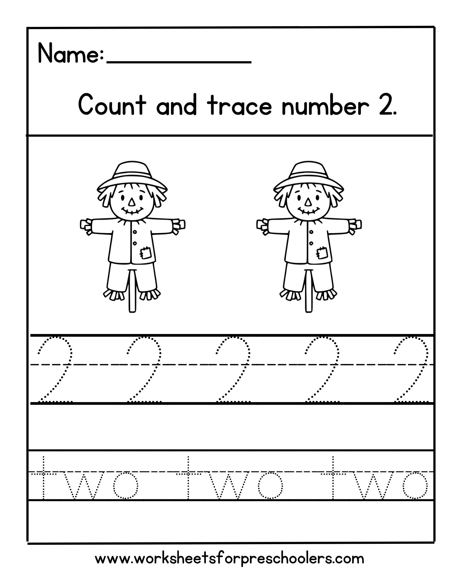 Number 2 Tracing Worksheet Number 2 Tracing Worksheet