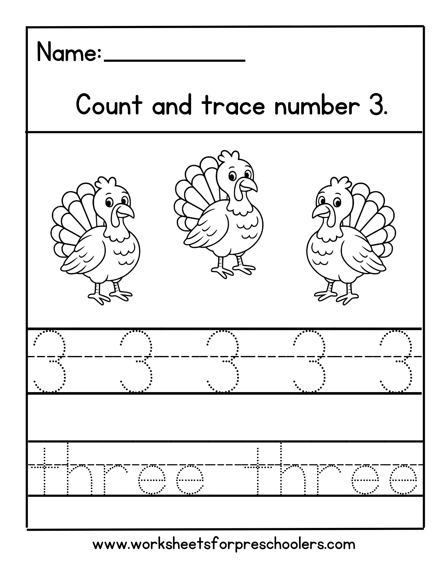 Number 3 Tracing Worksheet Number 3 Tracing Worksheet