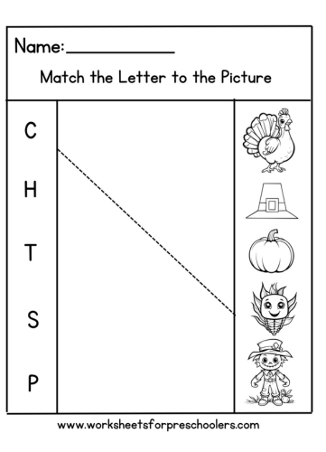 Thanksgiving Beginning Sounds Matching Worksheet