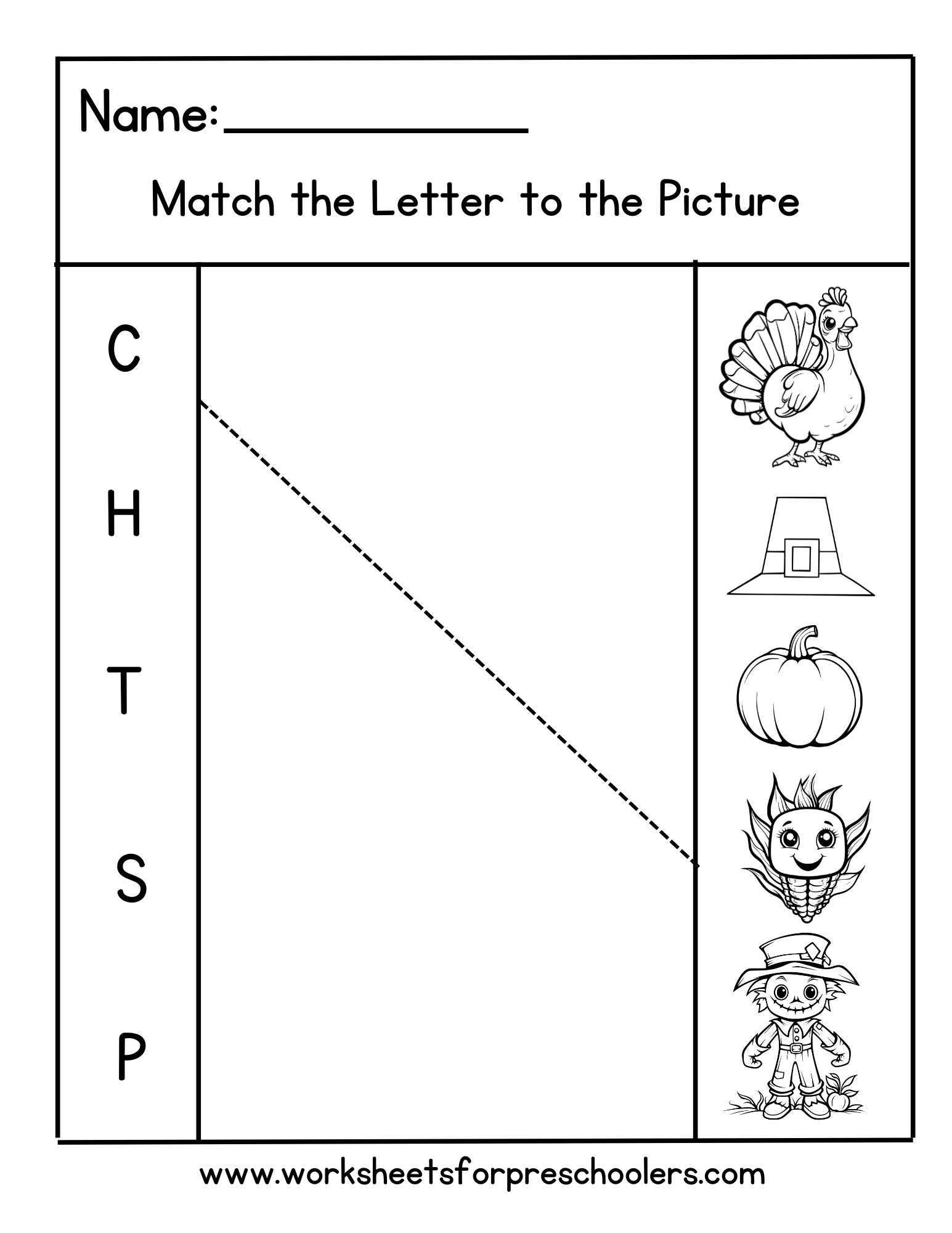 Thanksgiving Beginning Sounds Matching Worksheet