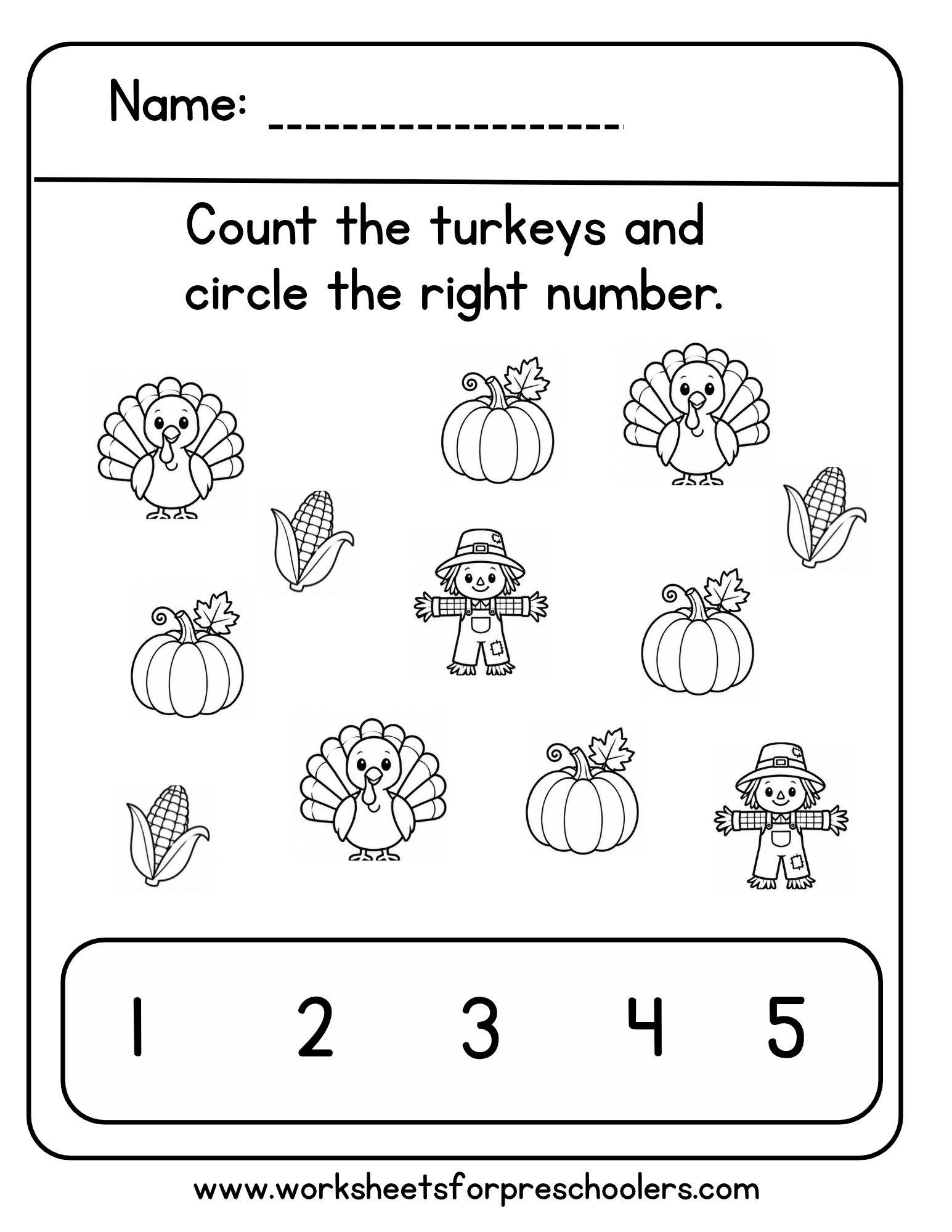 Thanksgiving Counting Worksheet Thanksgiving Counting Worksheet