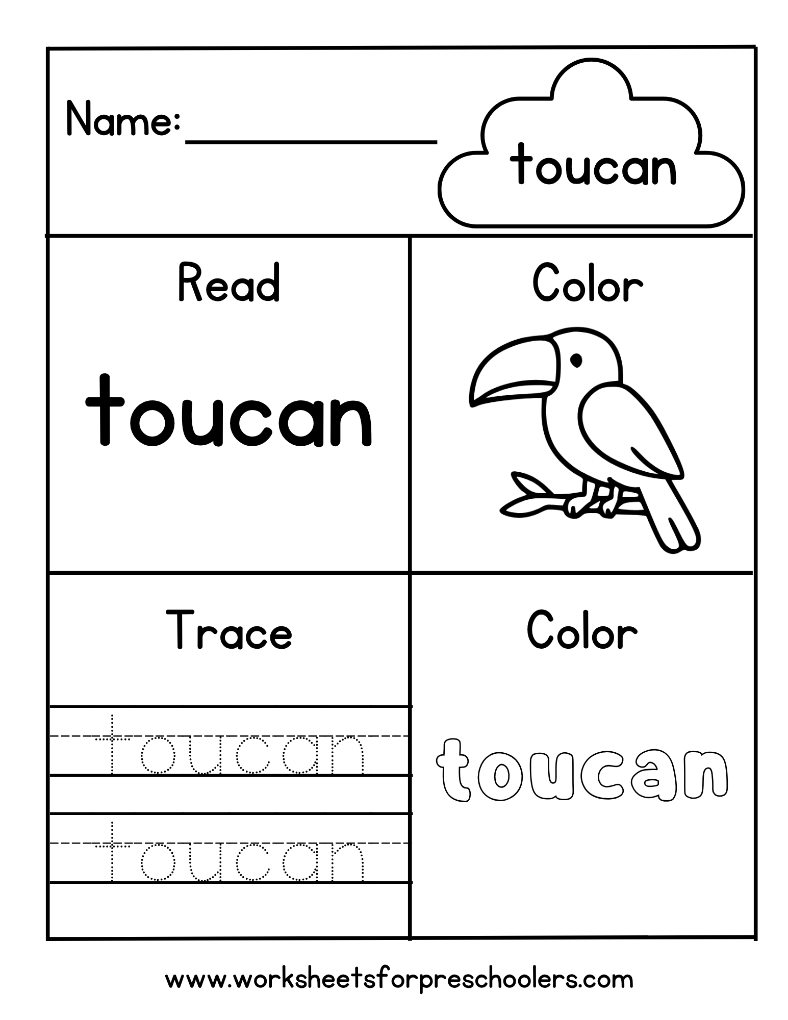 Toucan Coloring & Tracing