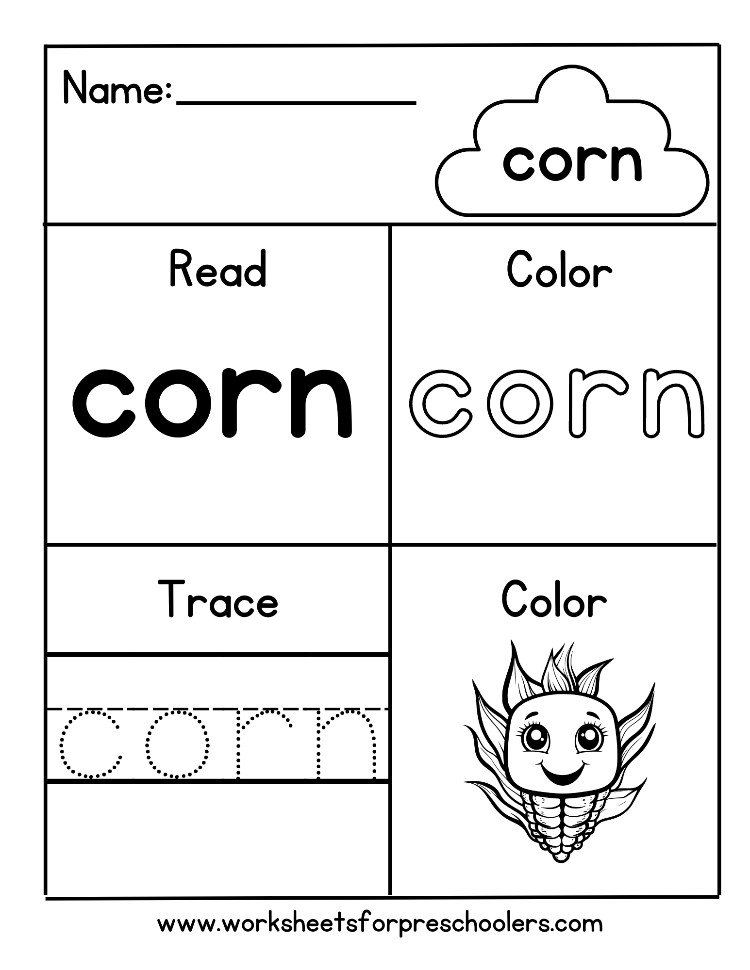 Corn Sight Word Worksheet