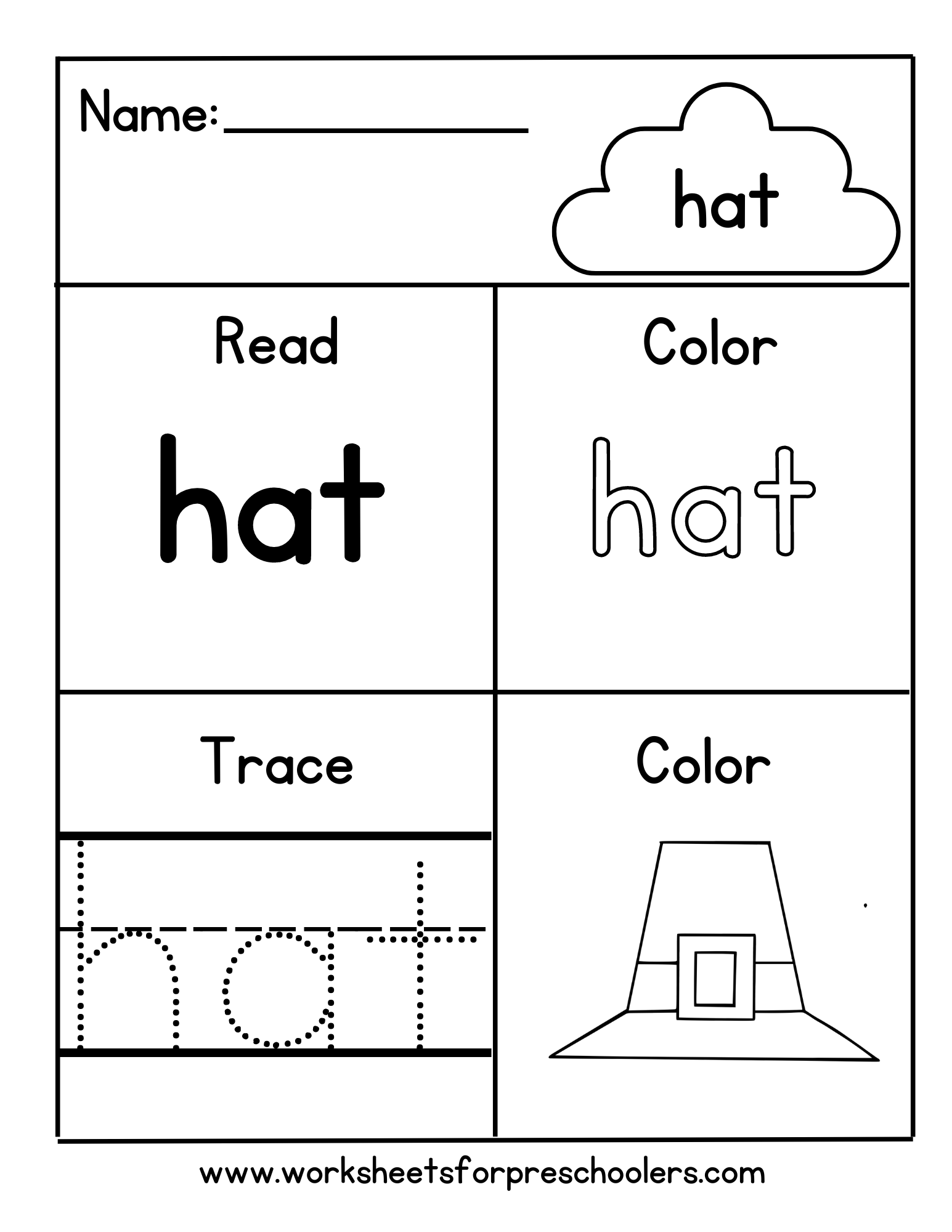 Sight Word Hat Preschool Worksheet
