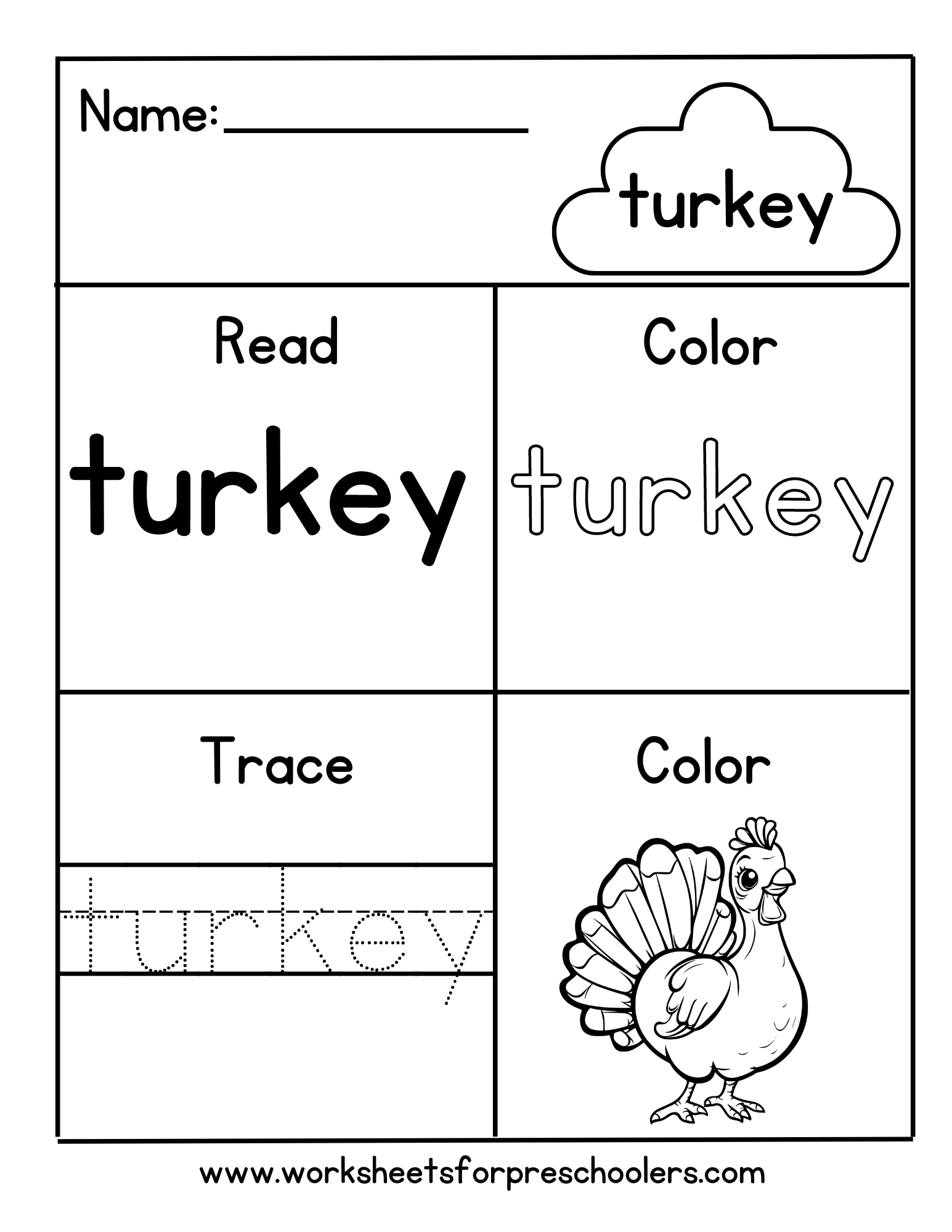 Sight Word Turkey Worksheet Preschool