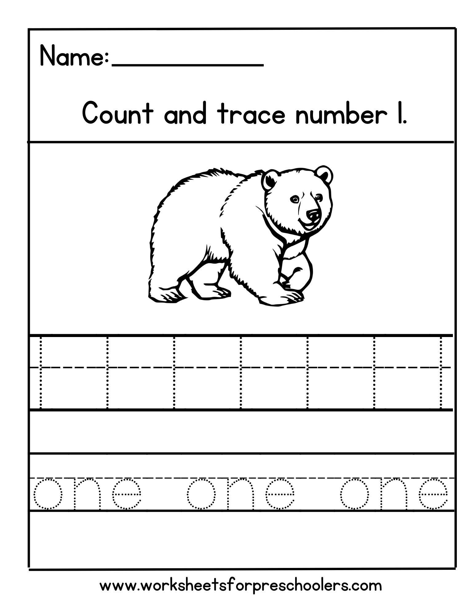 Bear Number 1 Math Worksheet