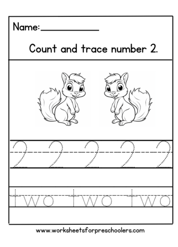 Squirrel  Number 2  Math Worksheet