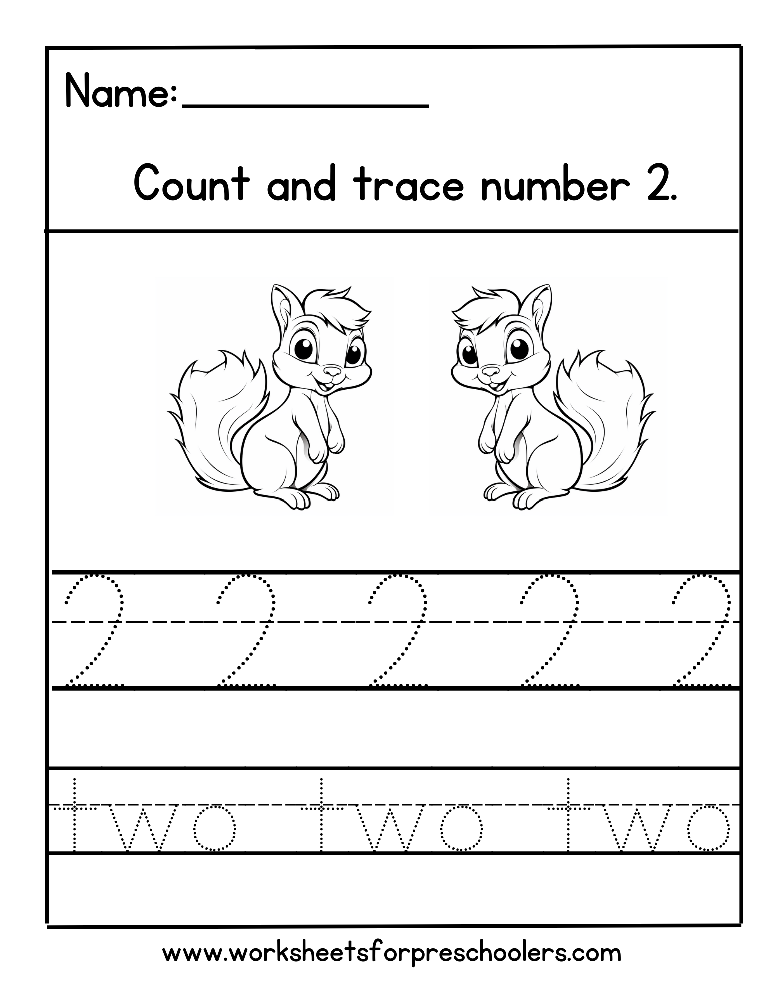 Squirrel  Number 2  Math Worksheet Squirrel  Number 2  Math Worksheet