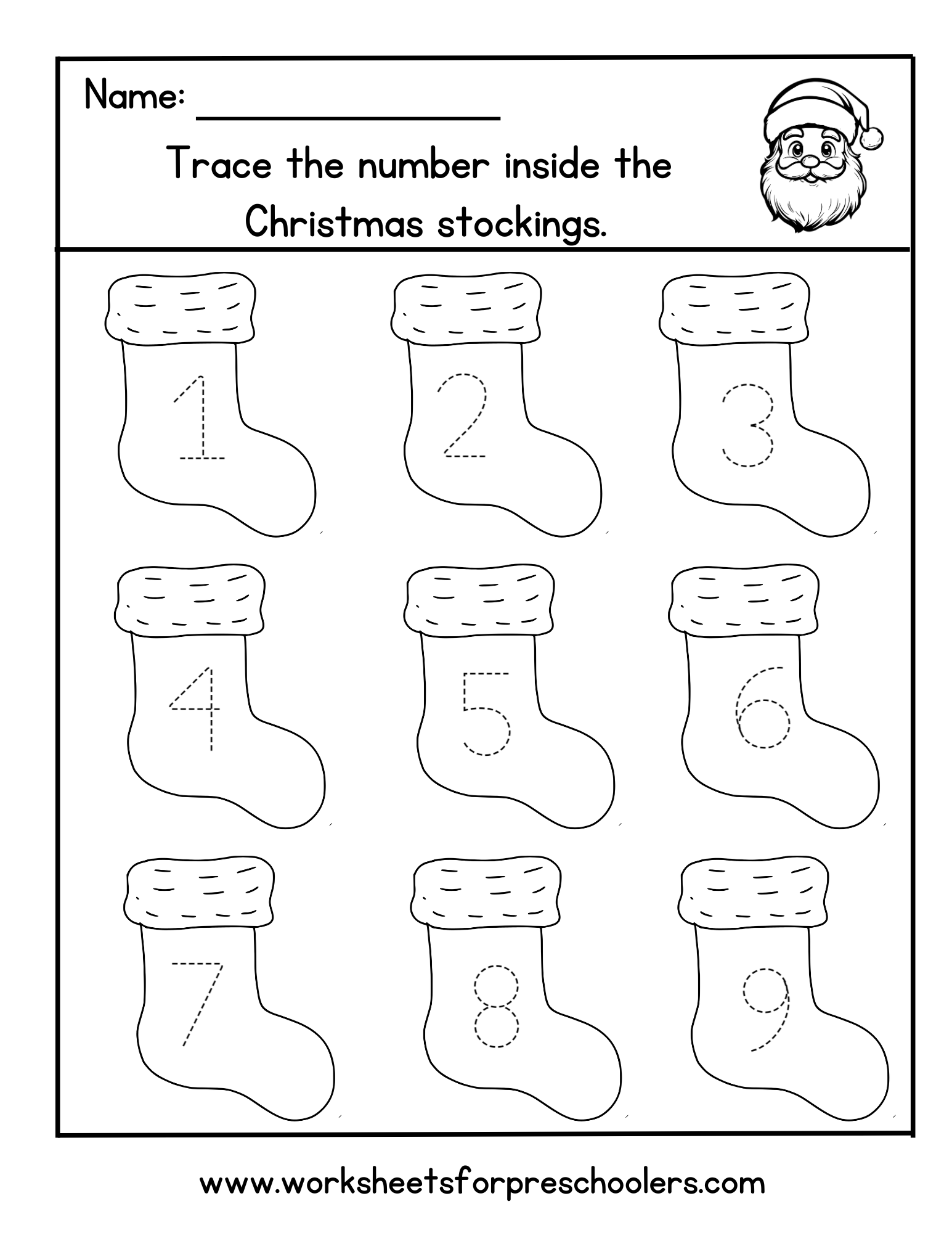 Trace the Numbers Christmas Stockings Worksheet Trace the Numbers Christmas Stockings Worksheet