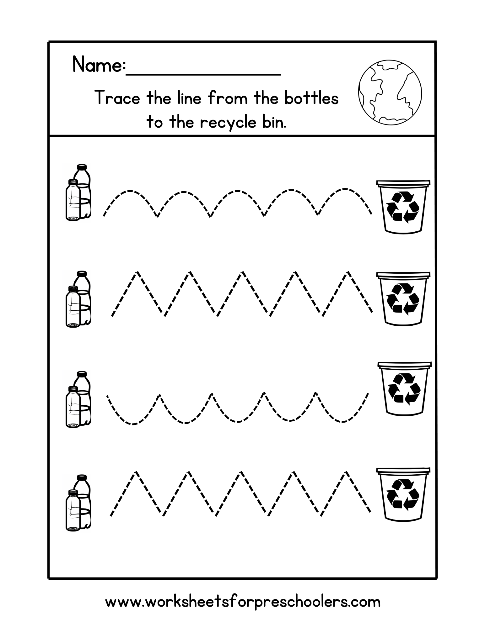 Earth Day Theme Line Tracing Worksheet 