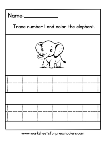 Tracing Number 1 Worksheet