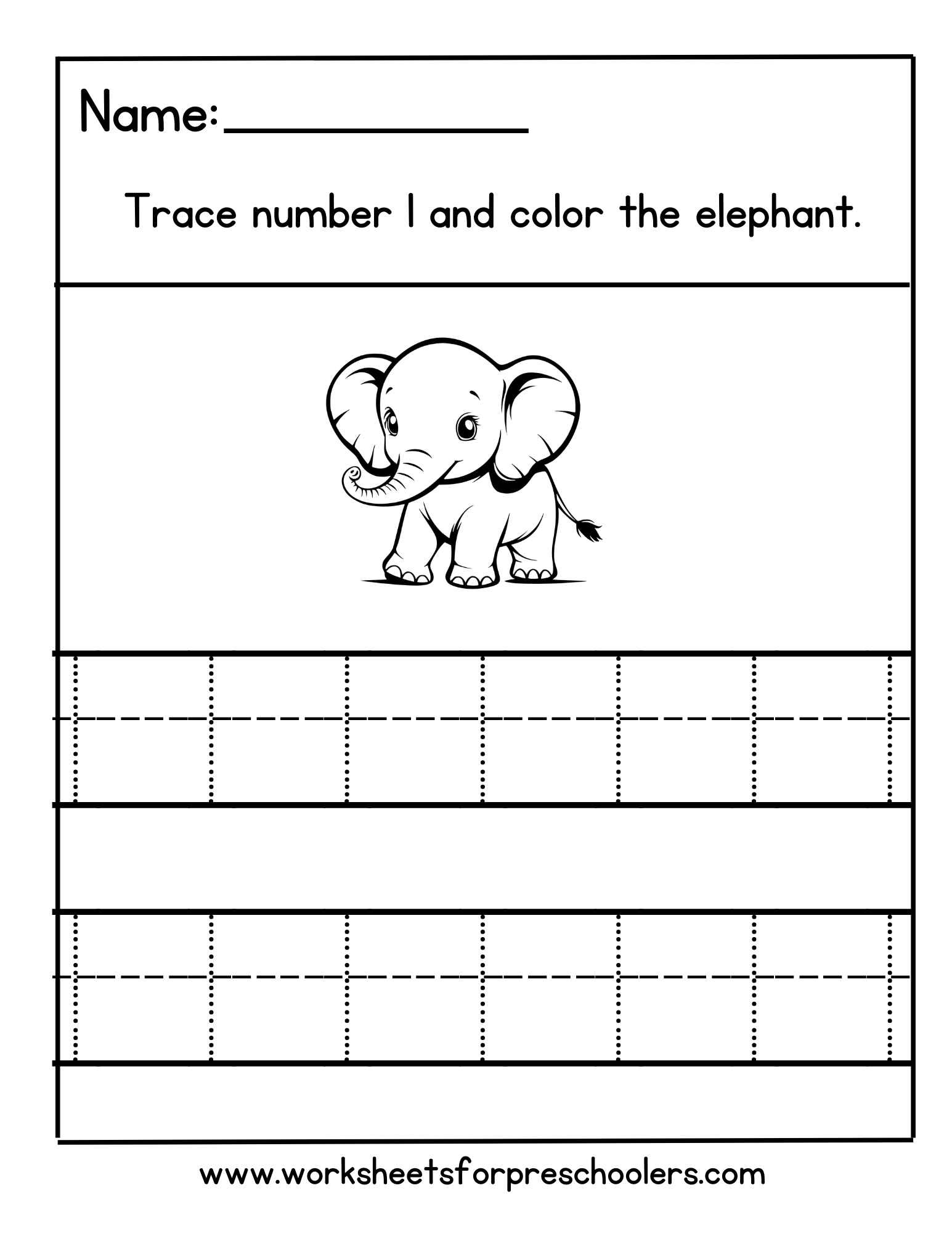 Tracing Number 1 Elelphant