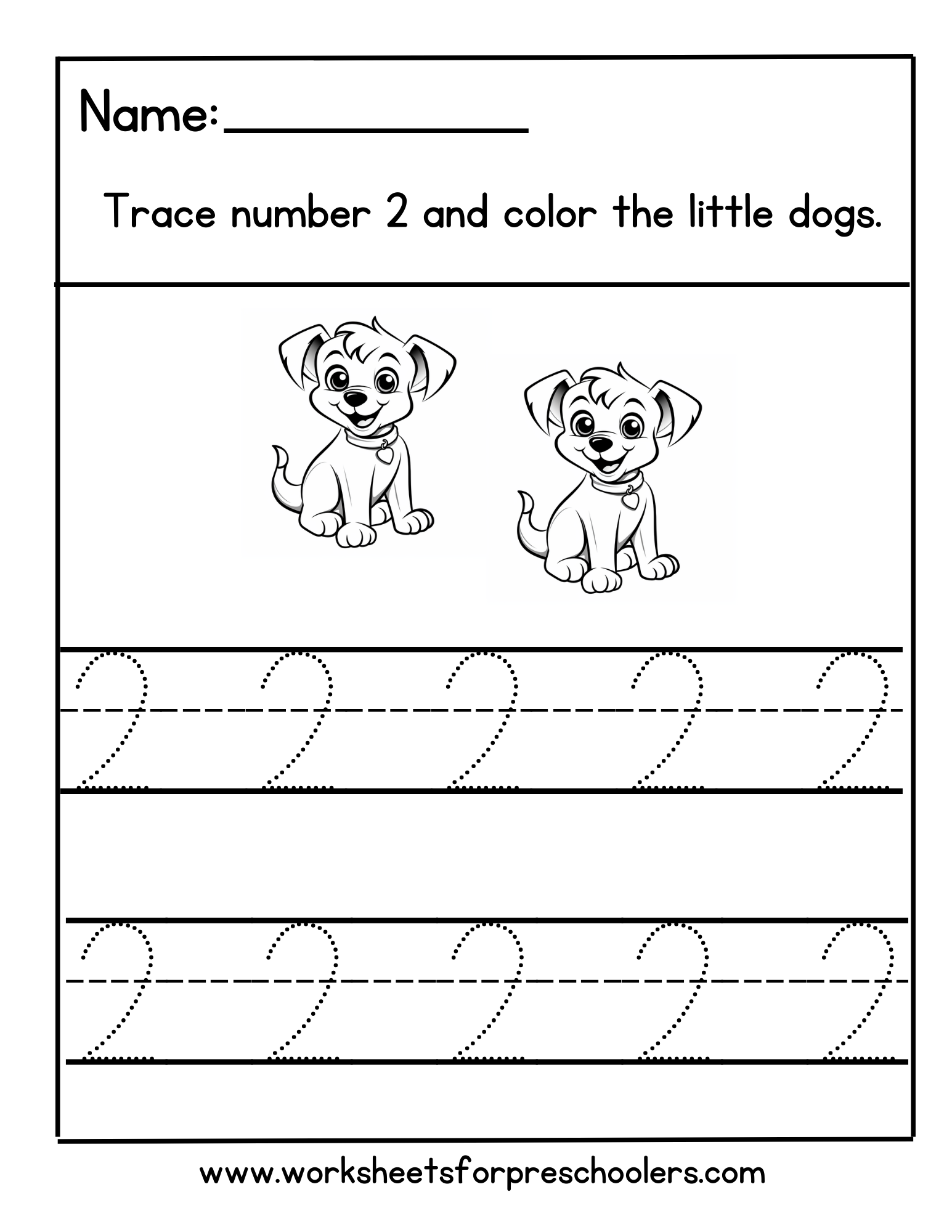 Tracing Number 2 Worksheet