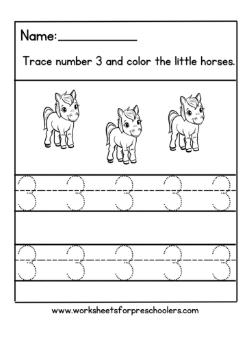 Tracing Number 3 Worksheet