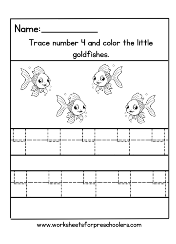 Tracing Number 4 Worksheet