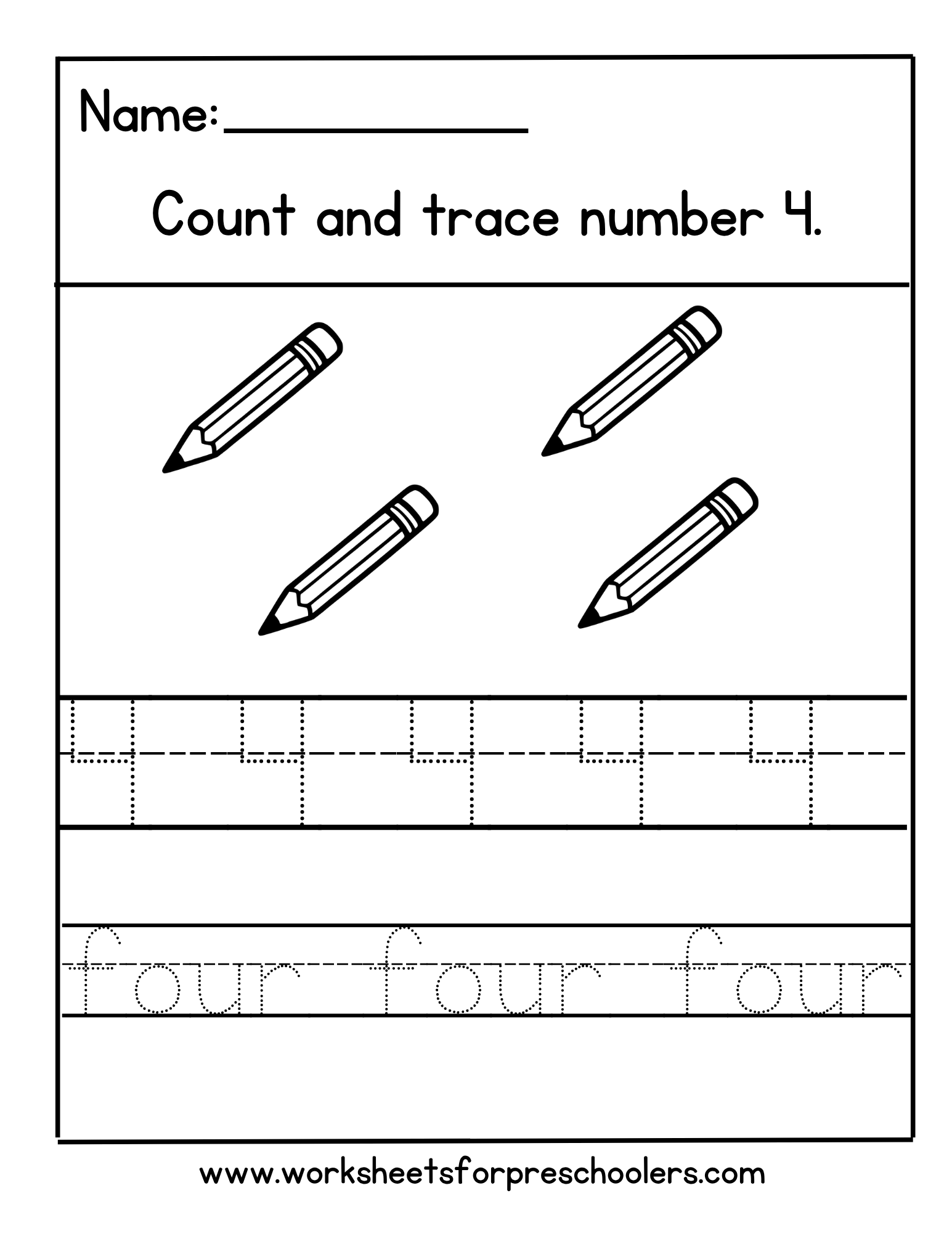 School Theme Number 4 Tracing Worksheet School Theme Number 4 Tracing Worksheet