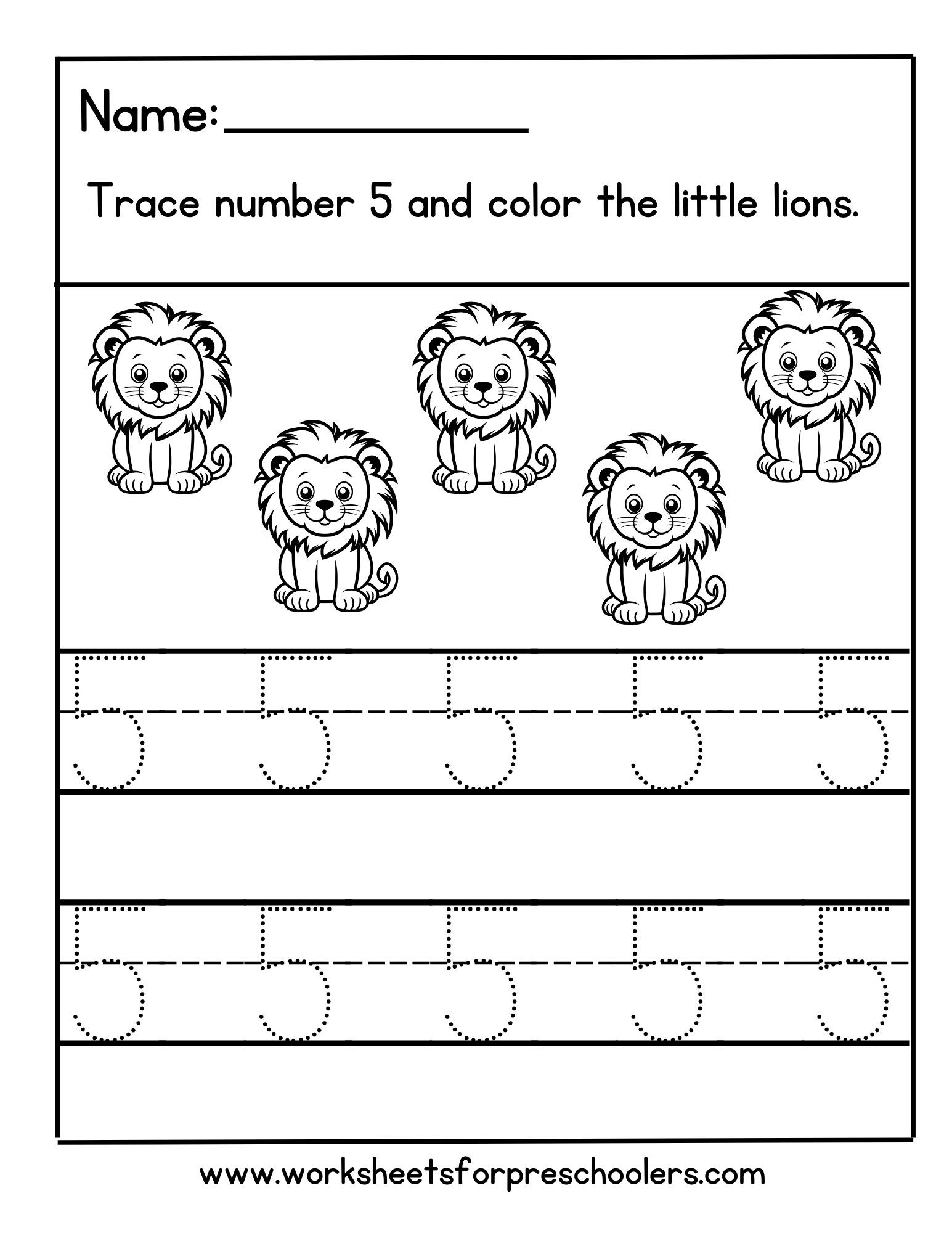 Number 5 Tracing Worksheet Number 5 Tracing Worksheet