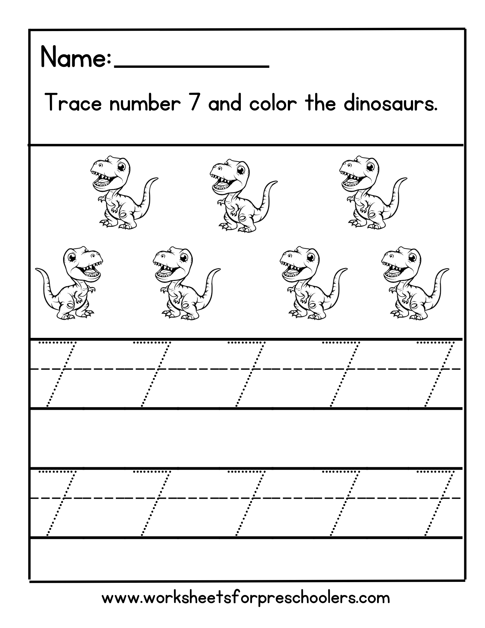 Number  7 Tracing Worksheet