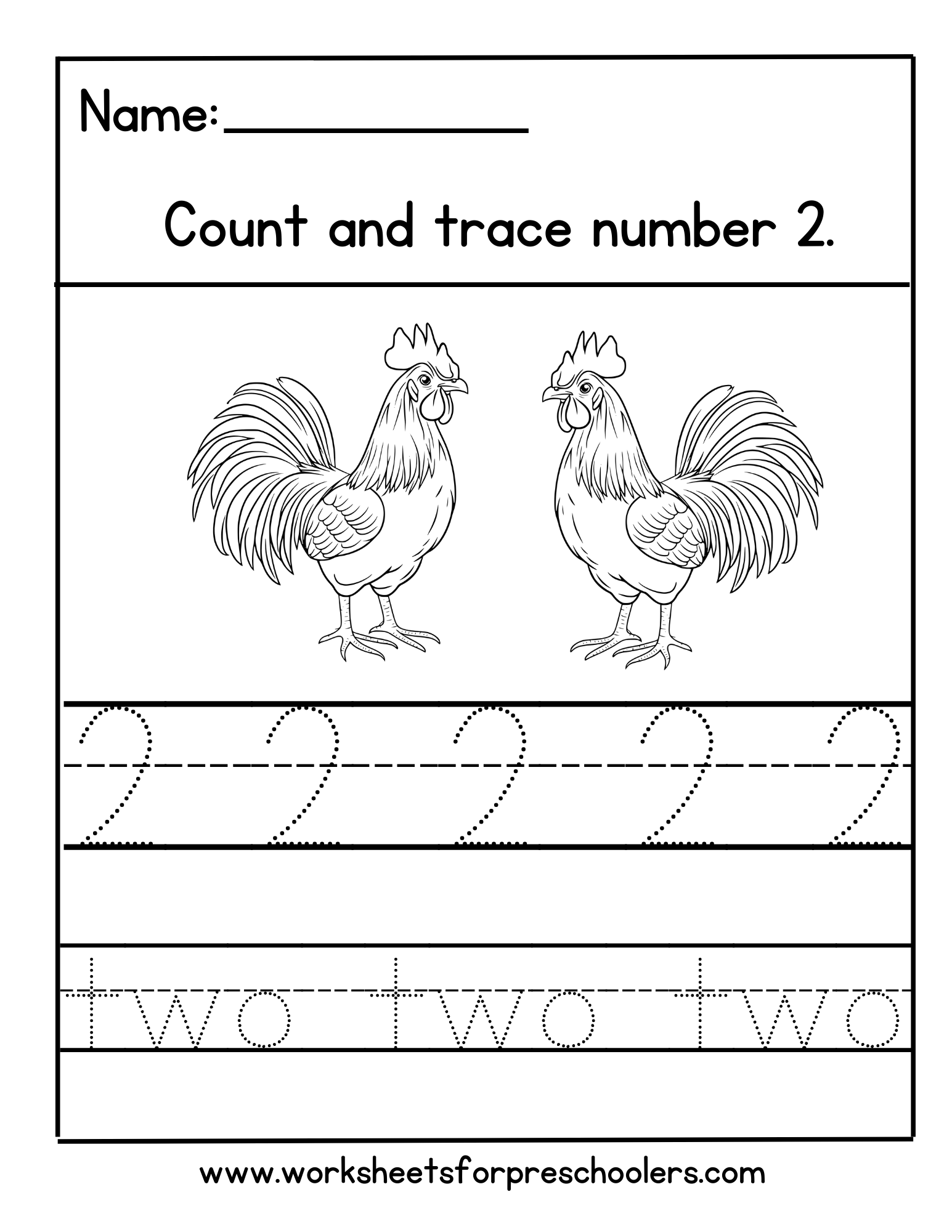 Rooster Number 2 Math Worksheet