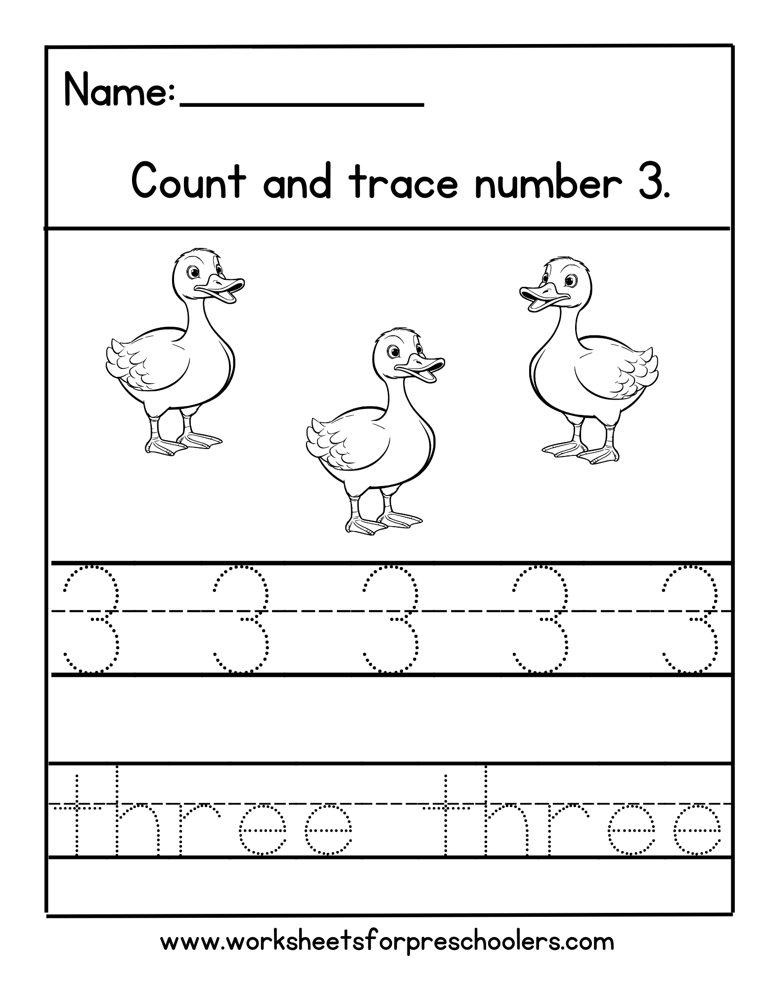 Duck Number 3 Math Worksheet